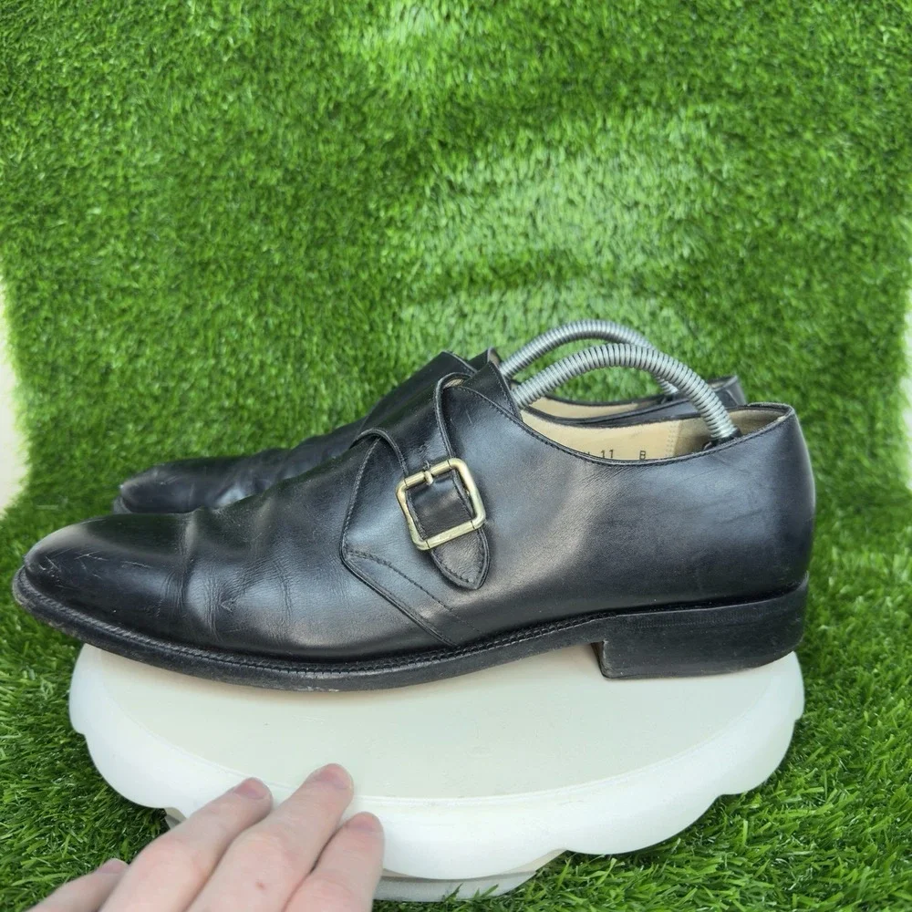 SALVATORE FERRAGAMO Size 11 B Black Leather Monk Strap Loafers Italy Made
